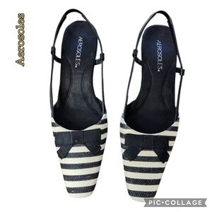 Aerosoles Cheer Up shoes black white striped slingback low heel sz 8